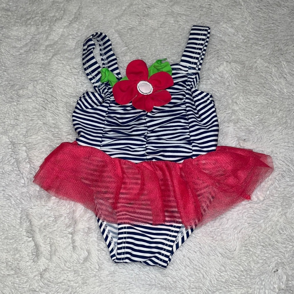 Koala kids 0-3 month one piece bathing suit striped with flower baby girl